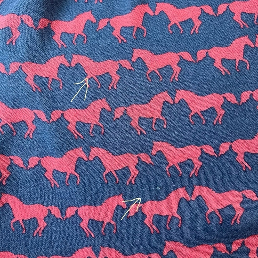 Anorak Horse Print Jersey Midi Dress Blue Pink Size 6 Pockets Elastic Waist - Picture 11 of 11